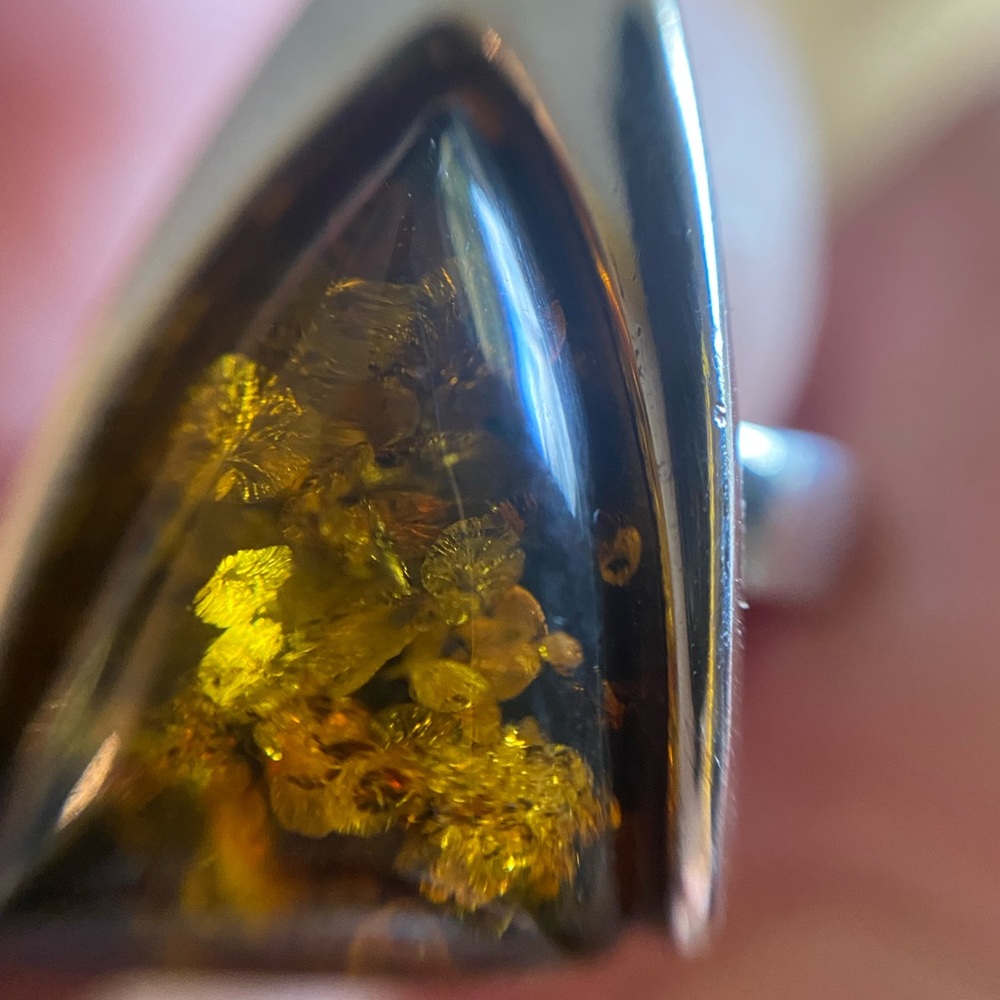 Green Amber sterling silver ring - Picture 8 of 12